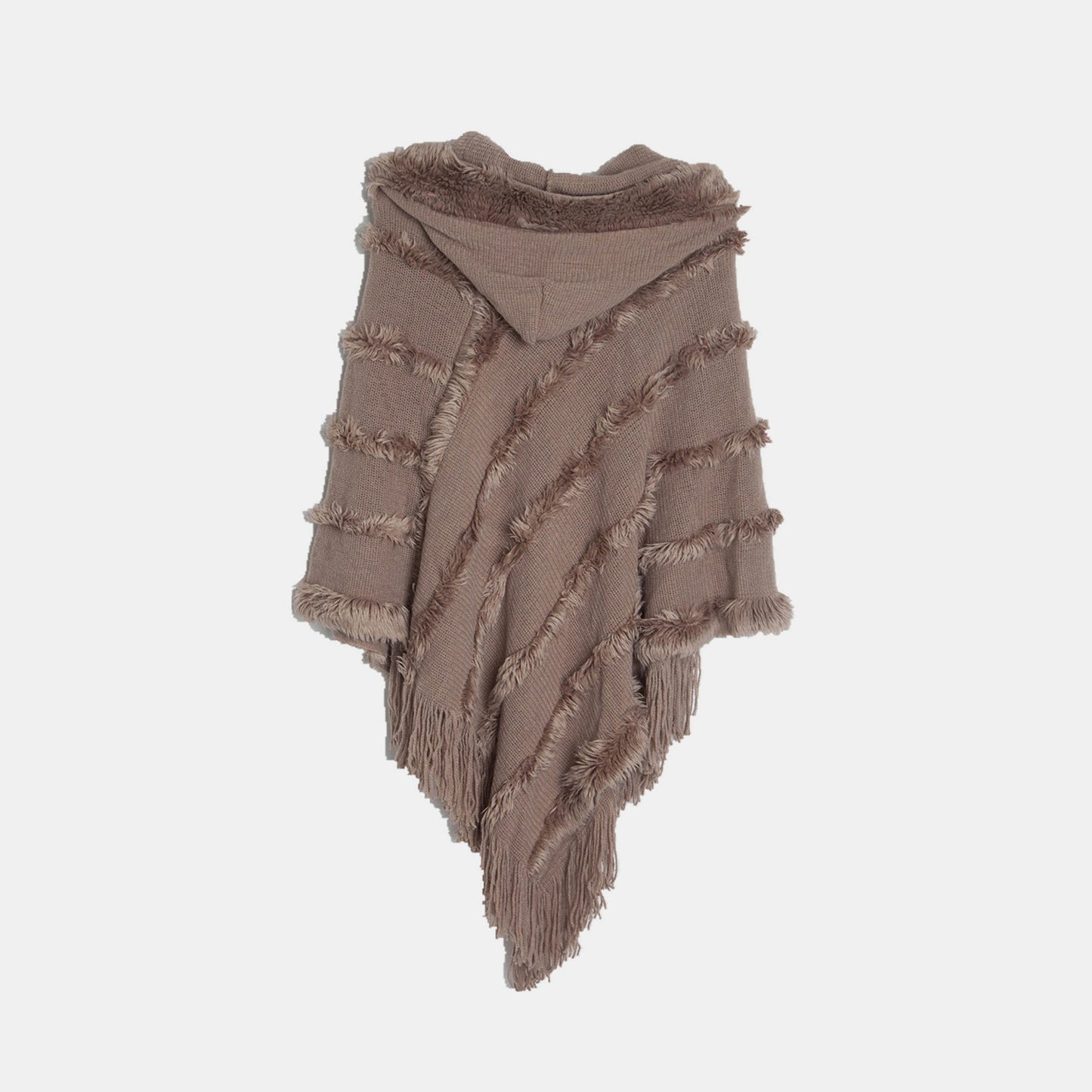 Fringe Trim Hooded Shawl