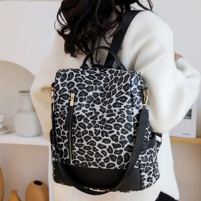 Bolso mochila de cuero PU de leopardo