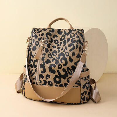 Bolso mochila de cuero PU de leopardo