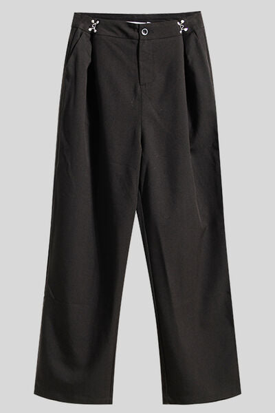 Ruched Pocketed Straight Pants