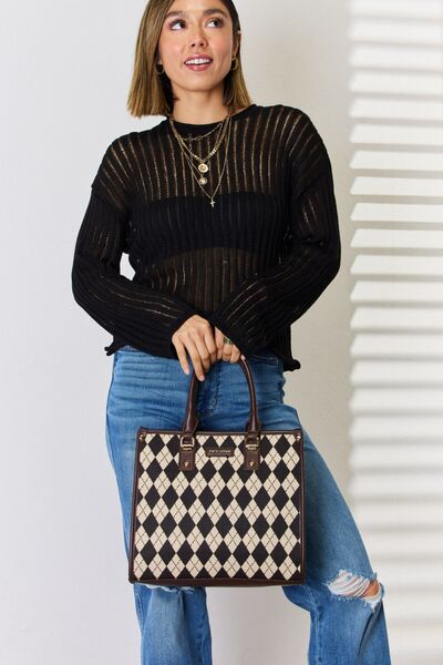 Bolso de mano de cuero PU con patrón Argyle de David Jones