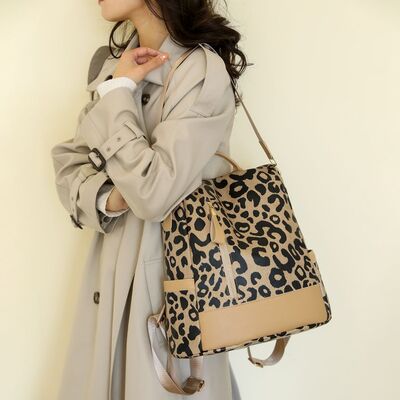 Bolso mochila de cuero PU de leopardo