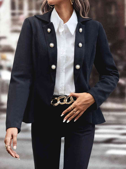 Buttoned Lapel Collar Long Sleeve Blazer