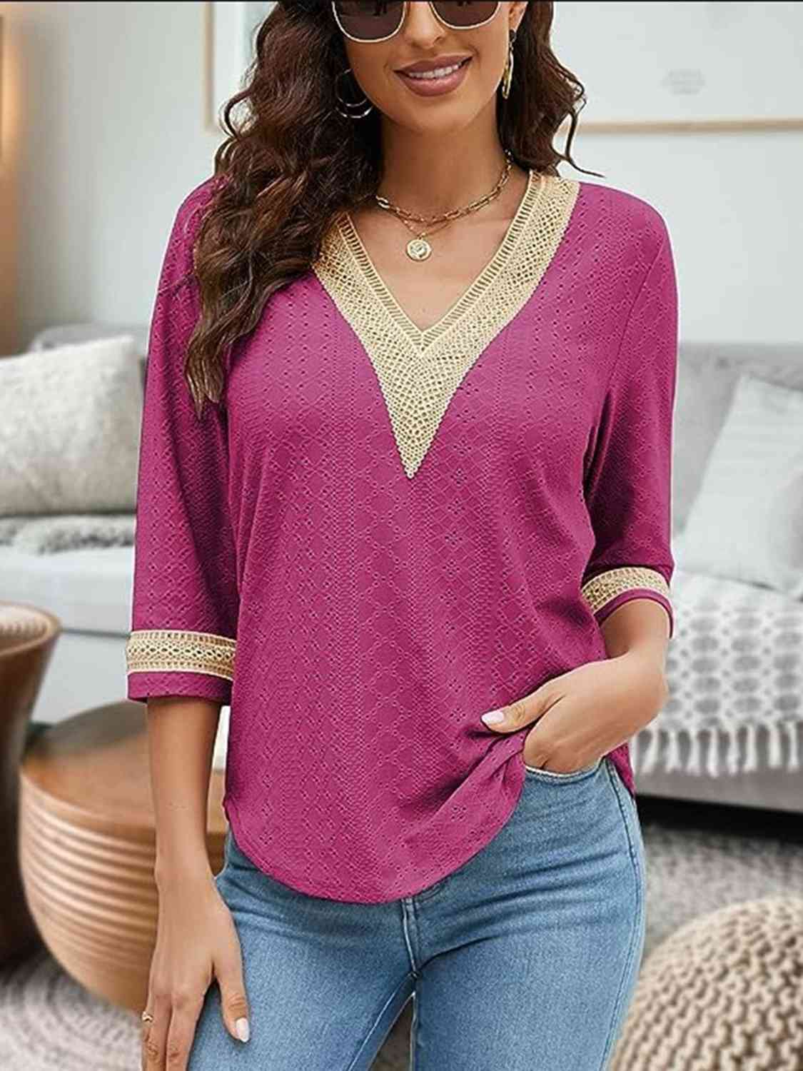 V-Neck Eyelet Blouse