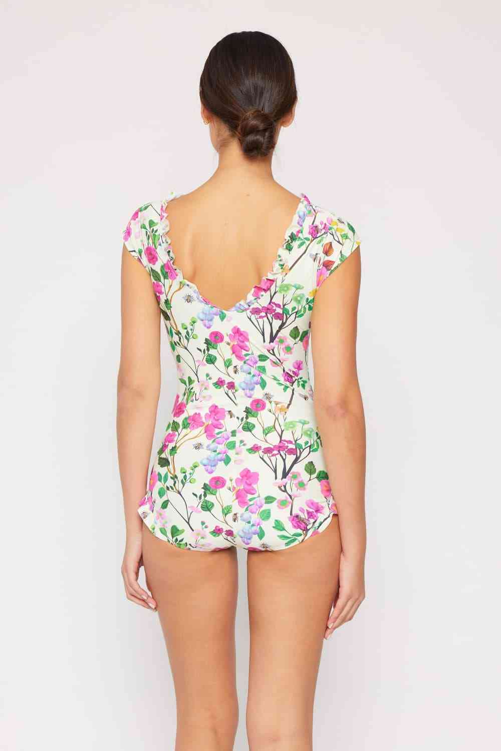 Marina West Swim Traje de baño de una pieza con cuello en V Bring Me Flowers Cherry Blossom Cream