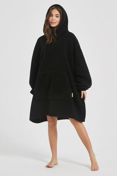 Lantern Sleeve Oversized Hooded Fuzzy Lounge Dress