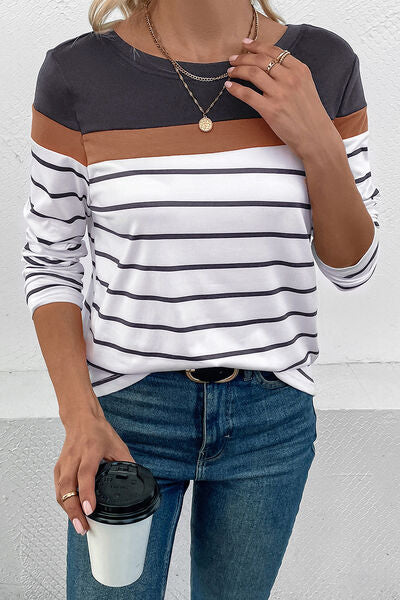 Striped Round Neck Long Sleeve T-Shirt