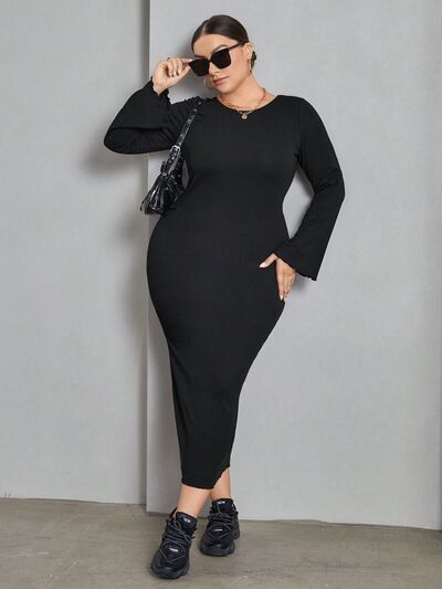 Plus Size Lace-Up Round Neck Wrap Dress