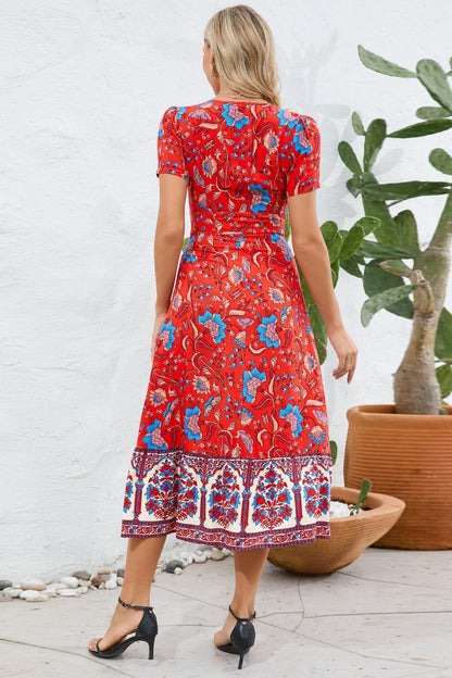 Printed Surplice Short Sleeve Dress