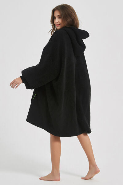 Lantern Sleeve Oversized Hooded Fuzzy Lounge Dress