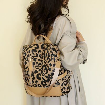 Bolso mochila de cuero PU de leopardo