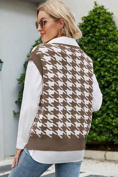 Houndstooth V-Neck Sweater Vest