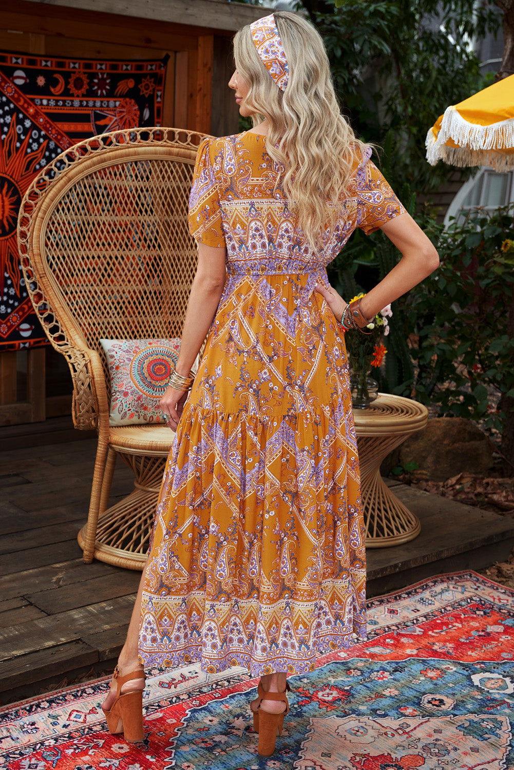 Bohemian Side Slit V-Neck Maxi Dress