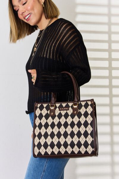 Bolso de mano de cuero PU con patrón Argyle de David Jones