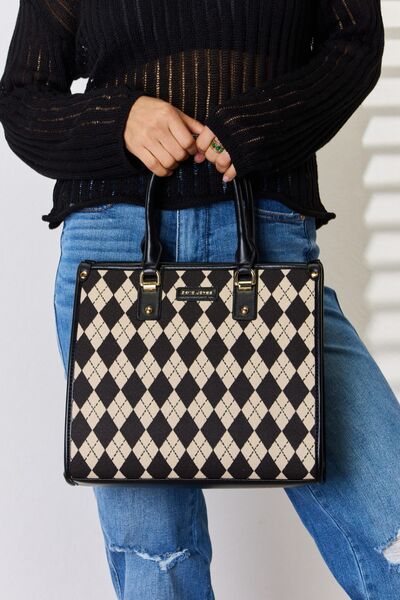 Bolso de mano de cuero PU con patrón Argyle de David Jones