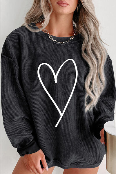 Sudadera con cuello redondo y canalé con corazón de talla grande