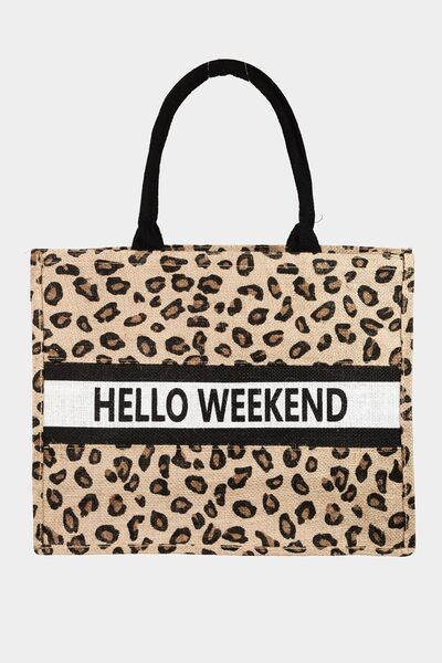 Bolso tote con estampado de leopardo y letra de fama