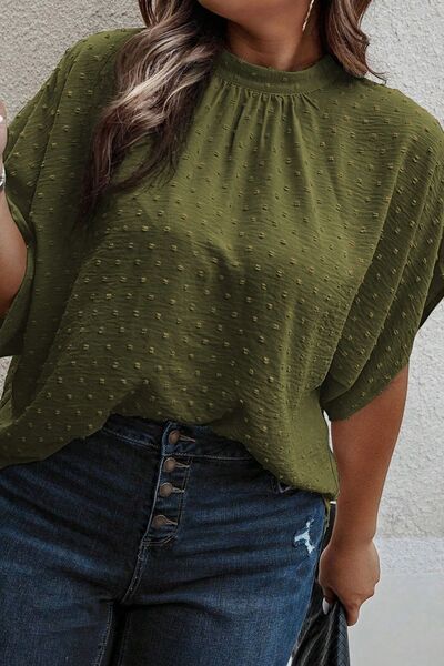 Blusa con cuello simulado anudada y lunares suizos de talla grande