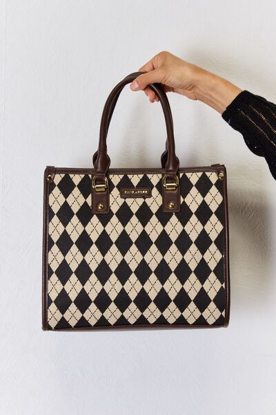 Bolso de mano de cuero PU con patrón Argyle de David Jones