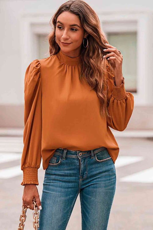 Mock Neck Puff Sleeve Blouse