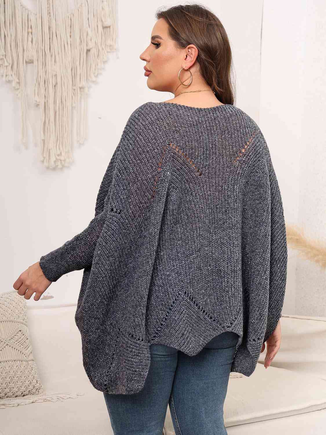 Plus Size Round Neck Batwing Sleeve Sweater