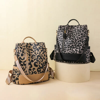 Bolso mochila de cuero PU de leopardo