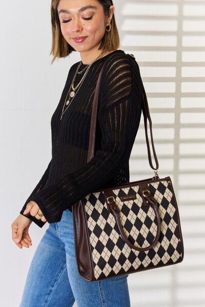 Bolso de mano de cuero PU con patrón Argyle de David Jones