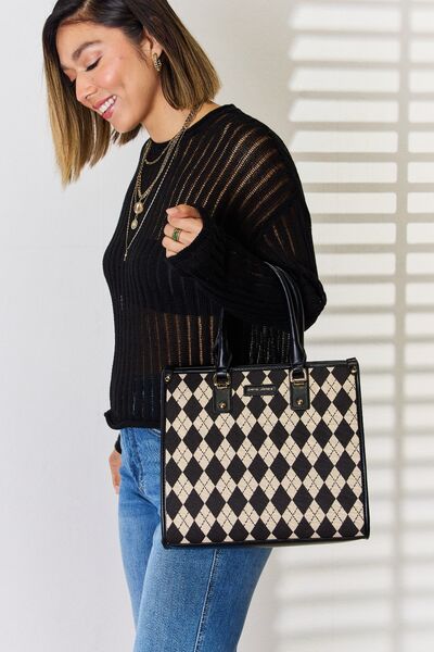 Bolso de mano de cuero PU con patrón Argyle de David Jones